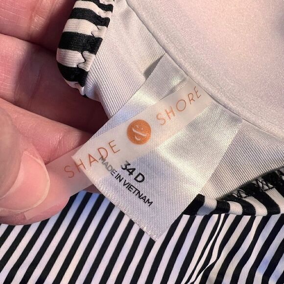 Shade & Shore black and white stripe high waisted bikini set 34D S ** - Picture 5 of 8